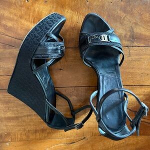 Christian Dior Diorissimo Oblique Platform Wedge Heels, Size EU 37.5, US 7.5